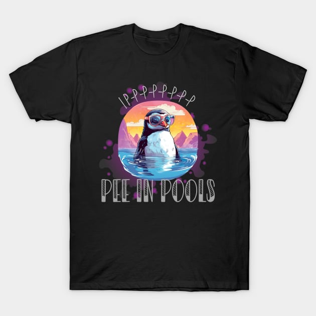 I P-P-P-P Pee In Pools Embarrassed Penguin Funny Summer Print T-Shirt by Beth Bryan Designs